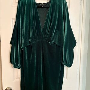 Eloquii Deep Emerald Green Velvet V-Neck Dress